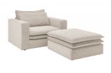 Loveseat Sessel Set Pesaro in beige Cord Couch Loungesessel inklusive Hocker