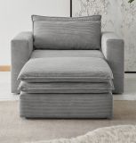 Loveseat Sessel Set Pesaro in hellgrau Cord Couch Loungesessel inklusive Hocker