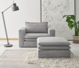 Loveseat Sessel Set Pesaro in hellgrau Cord Couch Loungesessel inklusive Hocker