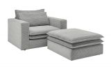Loveseat Sessel Set Pesaro in hellgrau Cord Couch Loungesessel inklusive Hocker