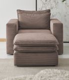 Sessel Set Pesaro in braun Cord Couch Loungesessel inklusive Hocker