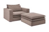 Sessel Set Pesaro in braun Cord Couch Loungesessel inklusive Hocker