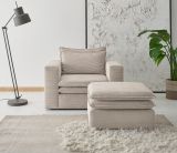 Sessel Set Pesaro in beige Cord Couch Loungesessel inklusive Hocker