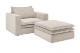 Sessel Set Pesaro in beige Cord Couch Loungesessel inklusive Hocker