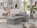 Sessel Set Pesaro in hellgrau Cord Couch Loungesessel inklusive Hocker