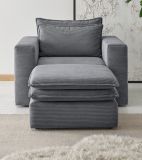 Sessel Set Pesaro in grau Cord Couch Loungesessel inklusive Hocker