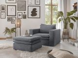 Sessel Set Pesaro in grau Cord Couch Loungesessel inklusive Hocker