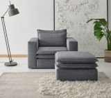 Sessel Set Pesaro in grau Cord Couch Loungesessel inklusive Hocker