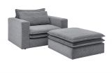 Sessel Set Pesaro in grau Cord Couch Loungesessel inklusive Hocker