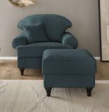 Sessel Set Adelina in blaugrn Landhaus Loungesessel inklusive Hocker