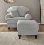 Sessel Set Adelina in hellgrau Landhaus Loungesessel inklusive Hocker