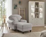 Sessel Set Adelina in hellgrau Landhaus Loungesessel inklusive Hocker