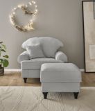 Sessel Set Adelina in hellgrau Landhaus Loungesessel inklusive Hocker