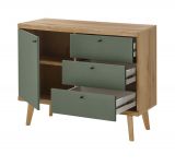 Wohnwand Juna in Salbei und Evoke Eiche Wohnkombination skandinavisch 4-teilig 341 cm