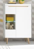 Highboard Isgard in wei matt und Scandi Eiche Vitrine skandinavisch 90 x 134 cm