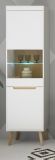 Vitrine Isgard in wei matt und Scandi Eiche Vitrinenschrank skandinavisch 53 x 197 cm