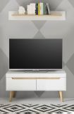 TV-Lowboard Isgard in wei matt und Scandi Eiche TV Unterteil skandinavisch 107 x 50 cm