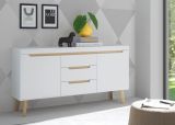 Sideboard Isgard in wei matt und Scandi Eiche Kommode skandinavisch 160 cm, Soft-Close