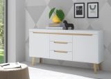 Sideboard Isgard in wei matt und Scandi Eiche Kommode skandinavisch 160 cm, Soft-Close