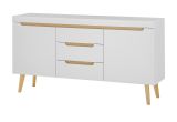 Sideboard Isgard in wei matt und Scandi Eiche Kommode skandinavisch 160 cm, Soft-Close