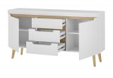 Sideboard Isgard in wei matt und Scandi Eiche Kommode skandinavisch 160 cm, Soft-Close
