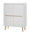 Highboard Isgard in wei matt und Scandi Eiche Kommode skandinavisch 107 x 134 cm