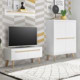 Wohnwand Isgard in wei matt und Scandi Eiche Wohnkombination skandinavisch 3-teilig 234 cm