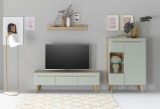 Highboard Isgard in Pistazie matt und Scandi Eiche Vitrine skandinavisch 90 x 134 cm