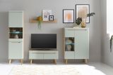 Wohnwand Isgard in Pistazie matt und Scandi Eiche Wohnkombination skandinavisch 4-teilig 290 x 197 cm