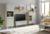 Wohnwand Isgard in Pistazie matt und Scandi Eiche Wohnkombination skandinavisch 4-teilig 290 x 197 cm