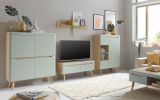 Wohnwand Isgard in Pistazie matt und Scandi Eiche Wohnkombination skandinavisch 4-teilig 344 cm