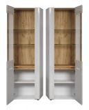 Vitrine Marlon in wei Hochglanz und Evoke Eiche Vitrinenschrank 65 x 192 cm