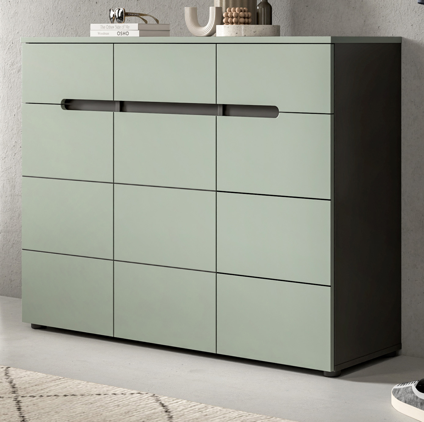 Schuhkommode Flur Schrank Kommode Salbei Schuhschrank 12 Fächer 120 cm Cooper