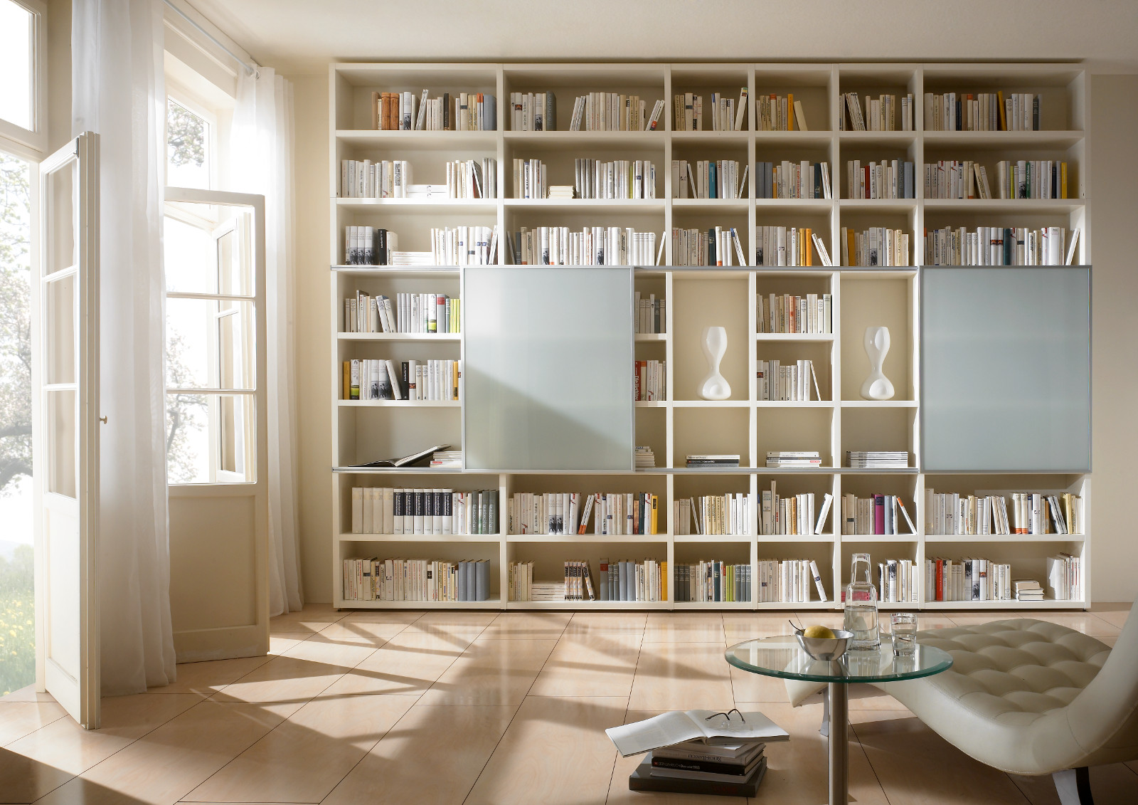 Wohnwand Bücherwand Bibliothek Lack weiß matt