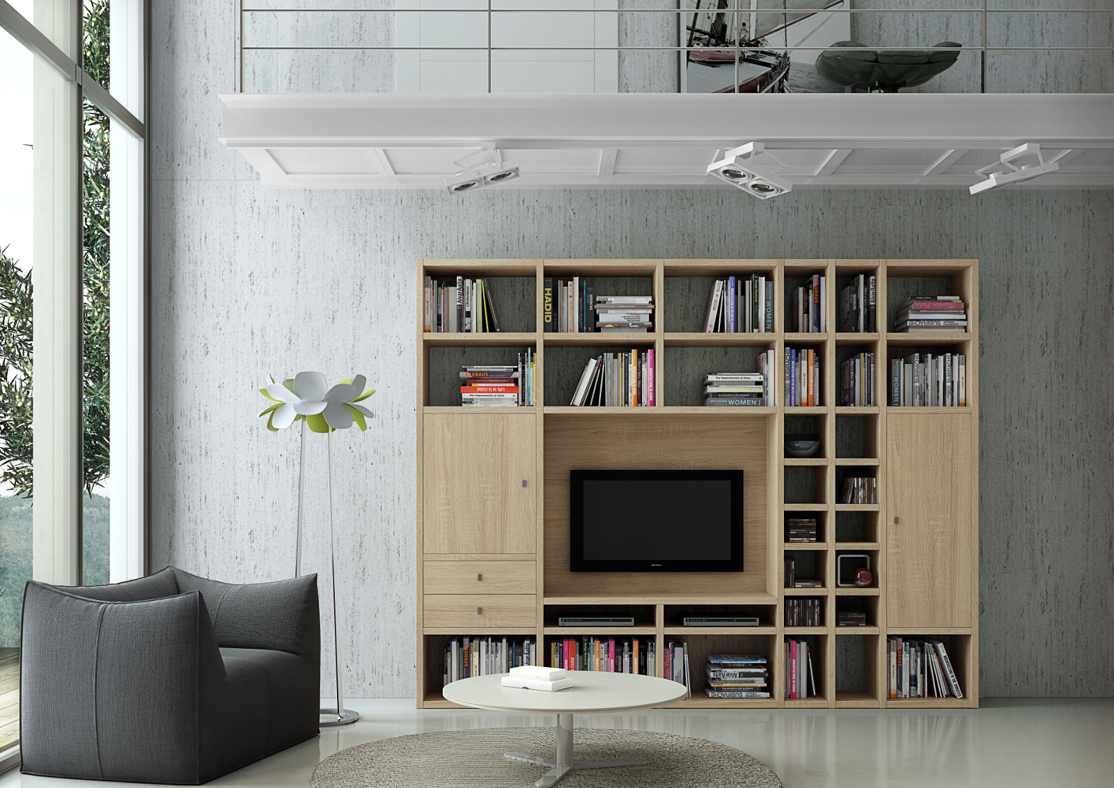 Wohnwand Bucherwand Lack Eiche Natur Tv Fach