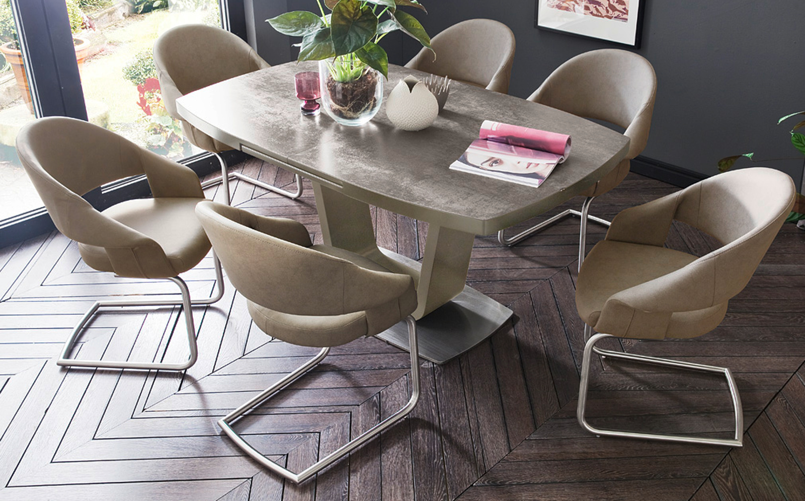 Esstisch Leandro Taupe Lack Keramik Taupe 160 Cm