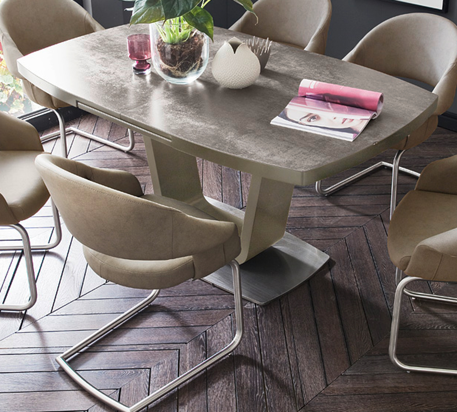 Esstisch Leandro Taupe Lack Keramik Taupe 160 Cm