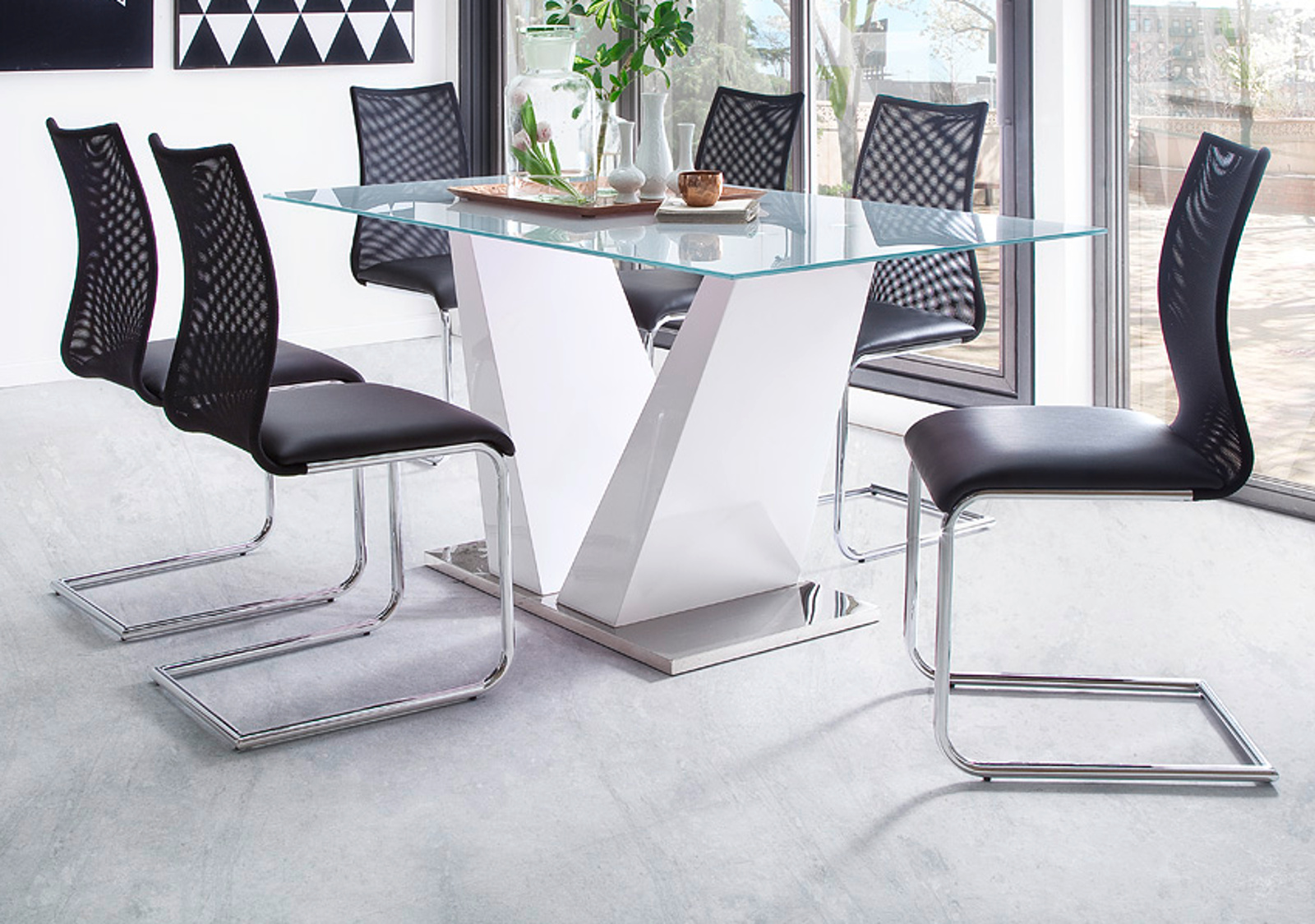 Esstisch Franjo Hochglanz Weiss Glastisch 150 Cm