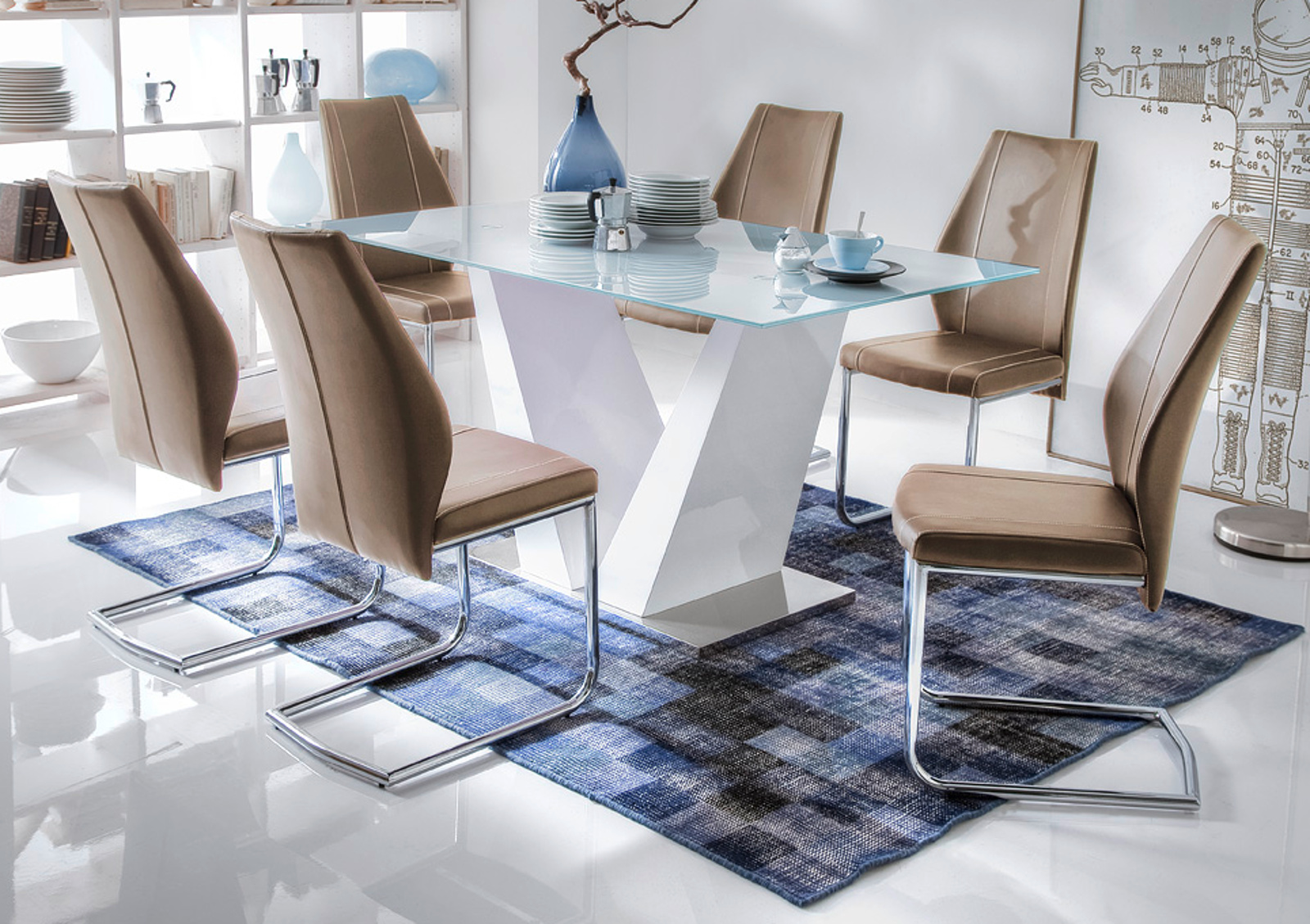 Esstisch Franjo Hochglanz Weiss Glastisch 150 Cm