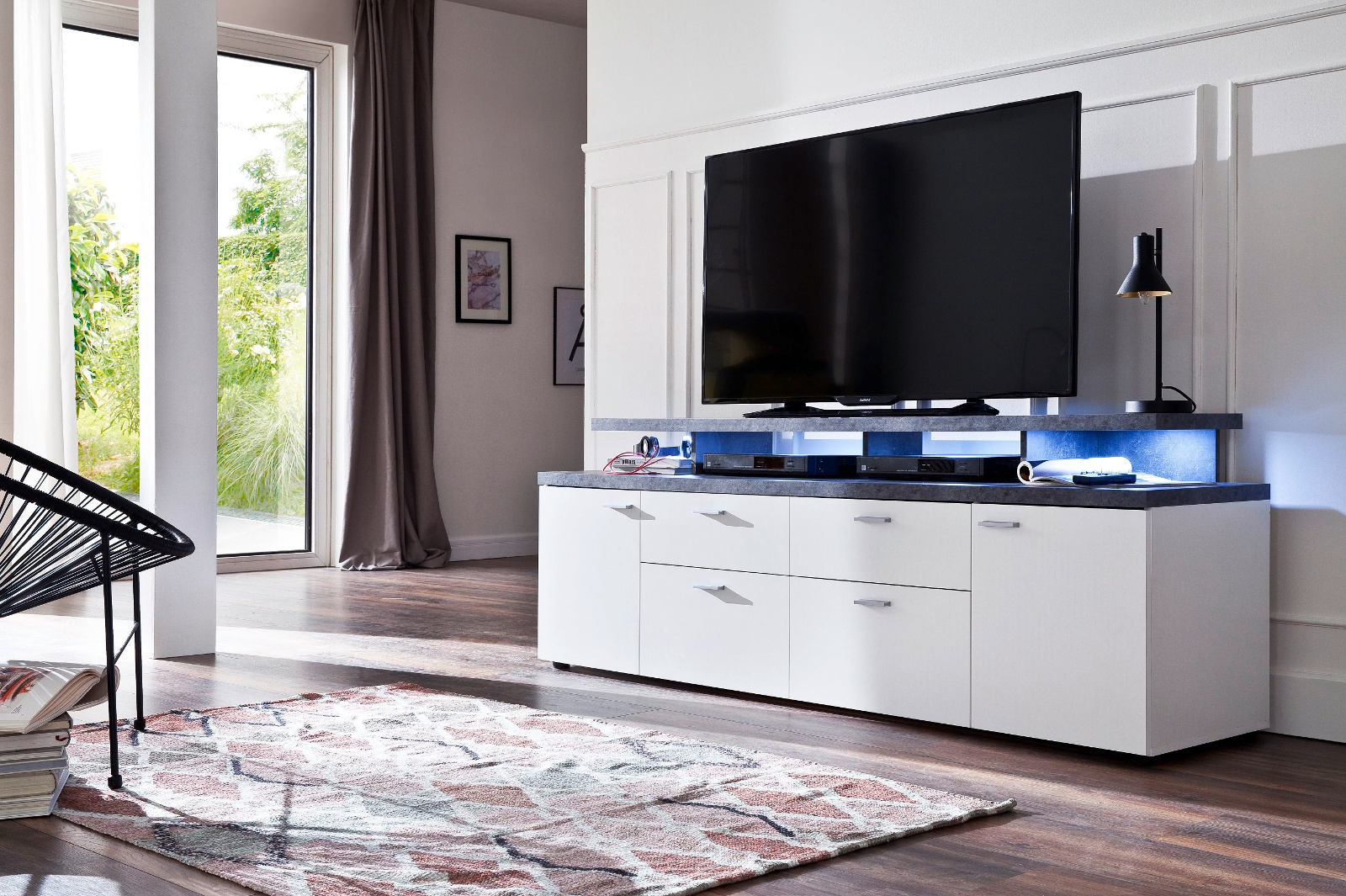 TV-Lowboard Mood weiß und Stone grau 180 cm