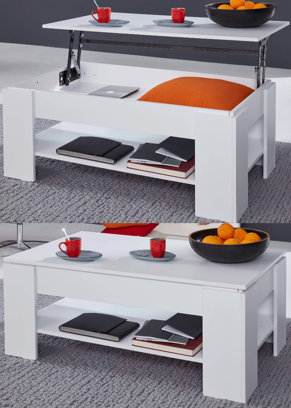 Couchtisch Wohnzimmer Tisch Klappbar Esstisch Weiss Funktion Stauraum Hohe 46 70 Ebay