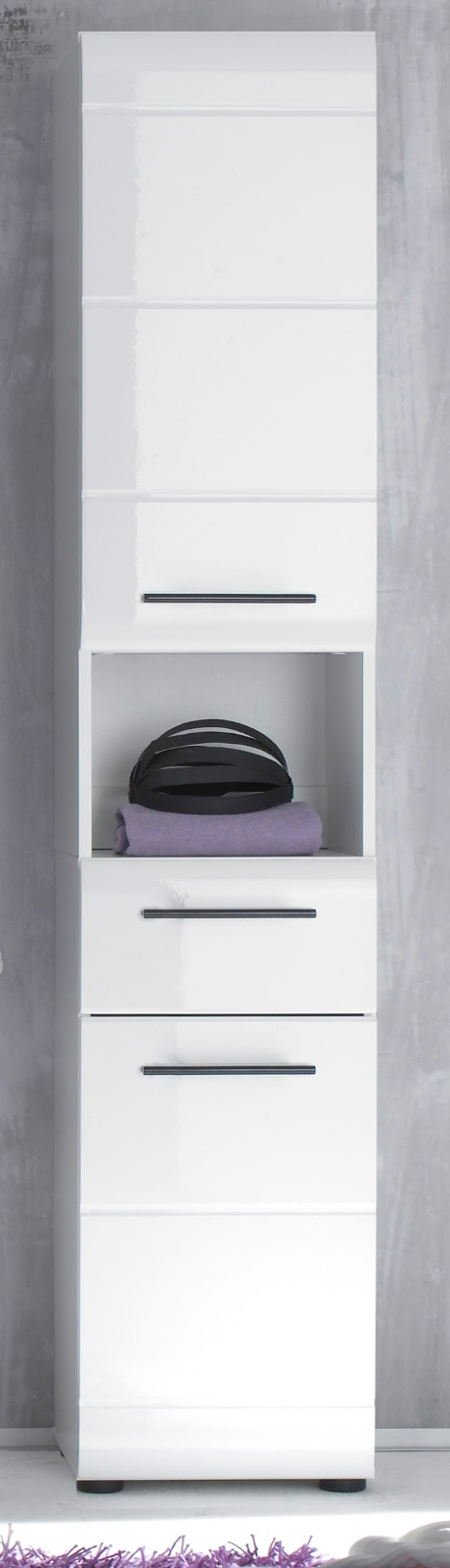 Badezimmer Hochschrank "Skin" weiß Hochglanz 30x182 cm