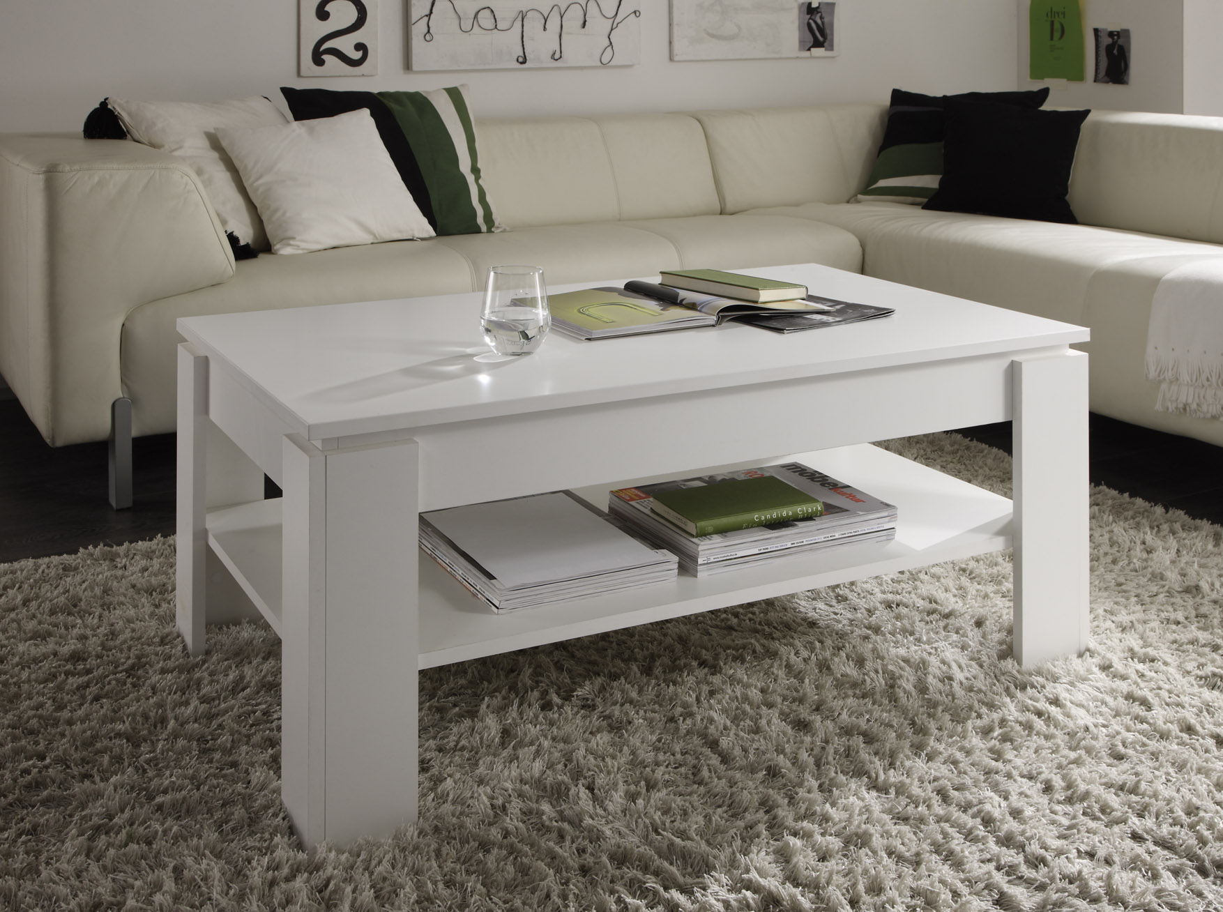 Couchtisch weiß mit Ablage Holztisch 120 cm