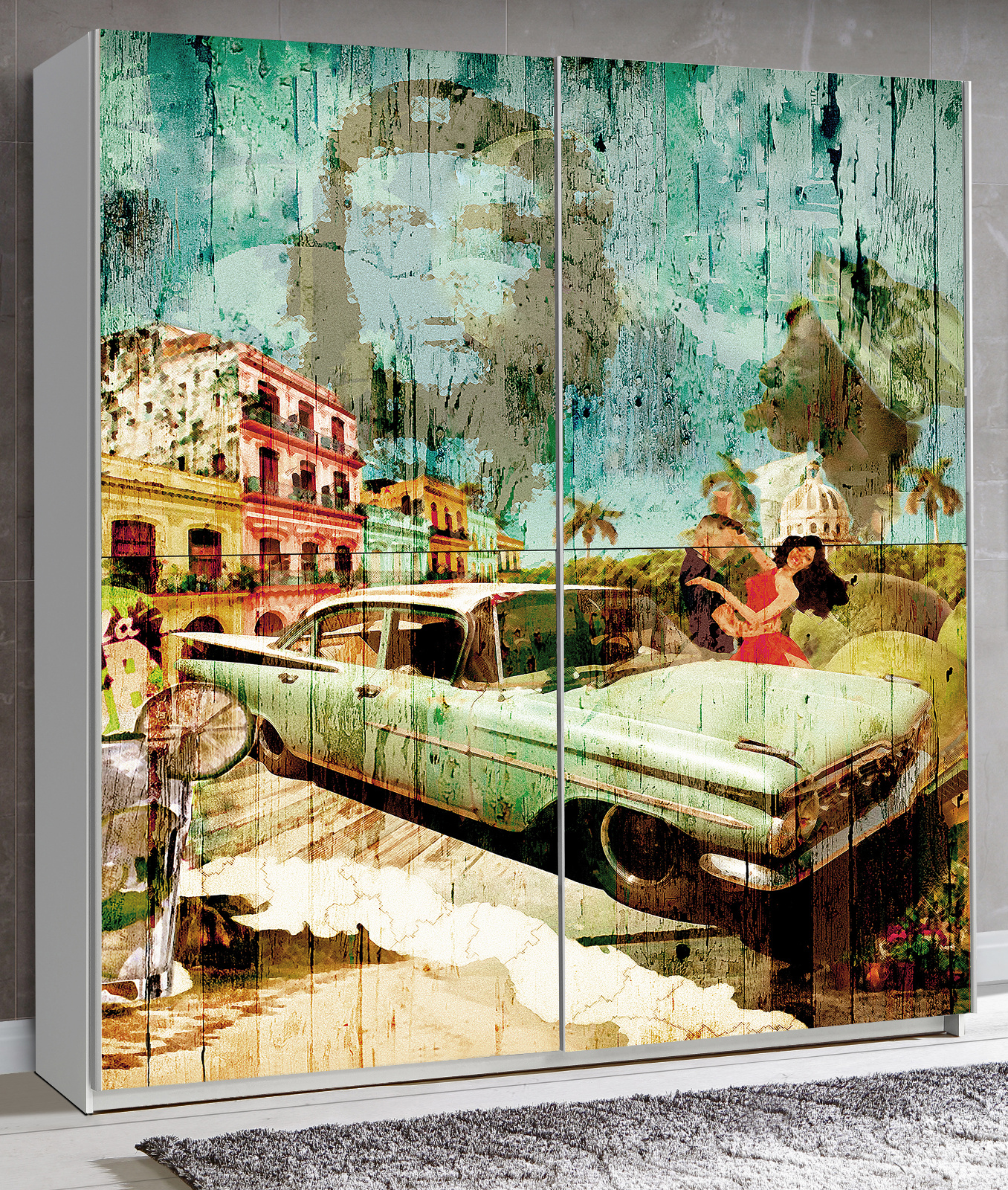 Schwebeturenschrank Plakato Weiss Und Motivdruck 170 Cm