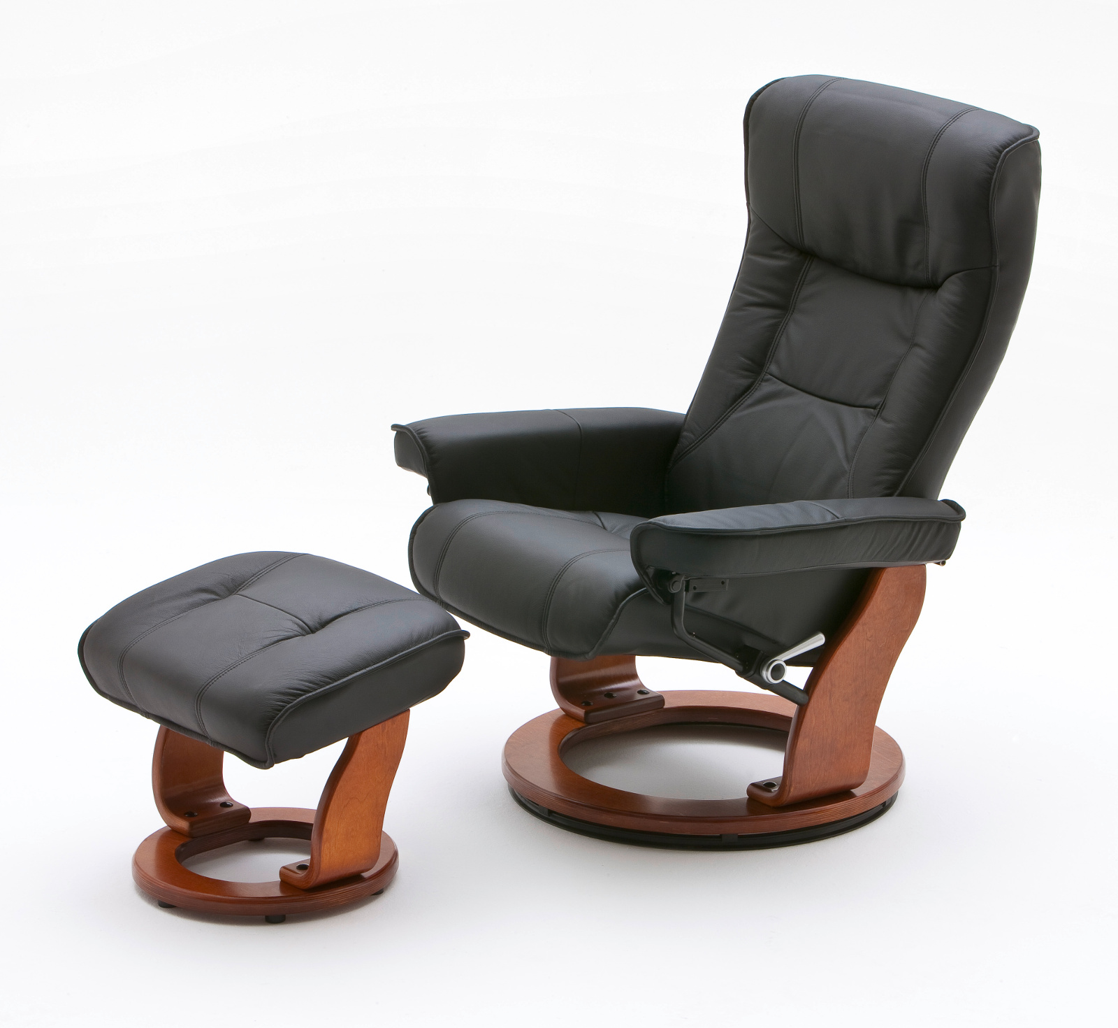 Relaxsessel Hamilton Schwarz Leder Und Honig Mit Hocker