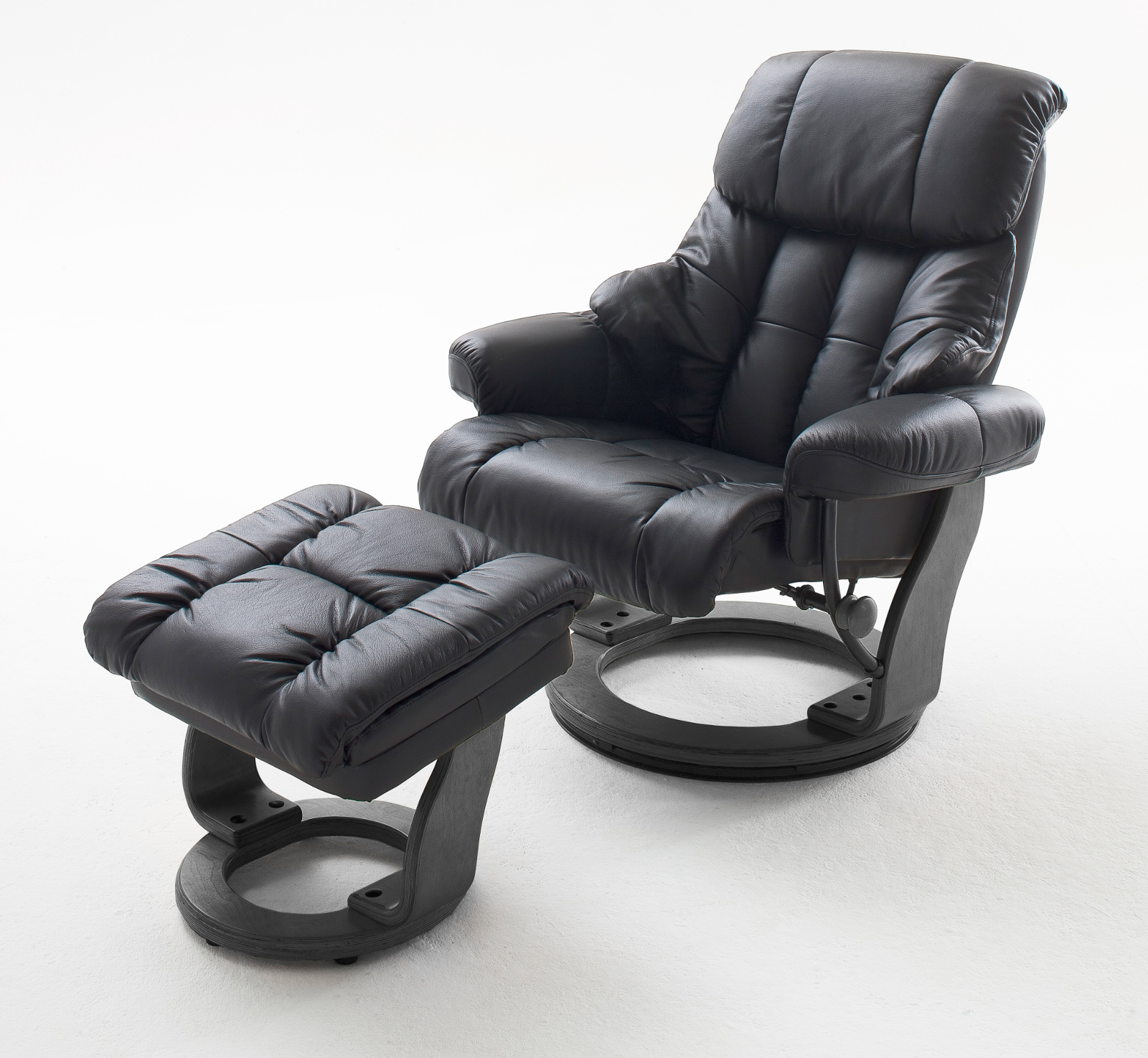 Relaxsessel Calgary schwarz Leder mit Hocker