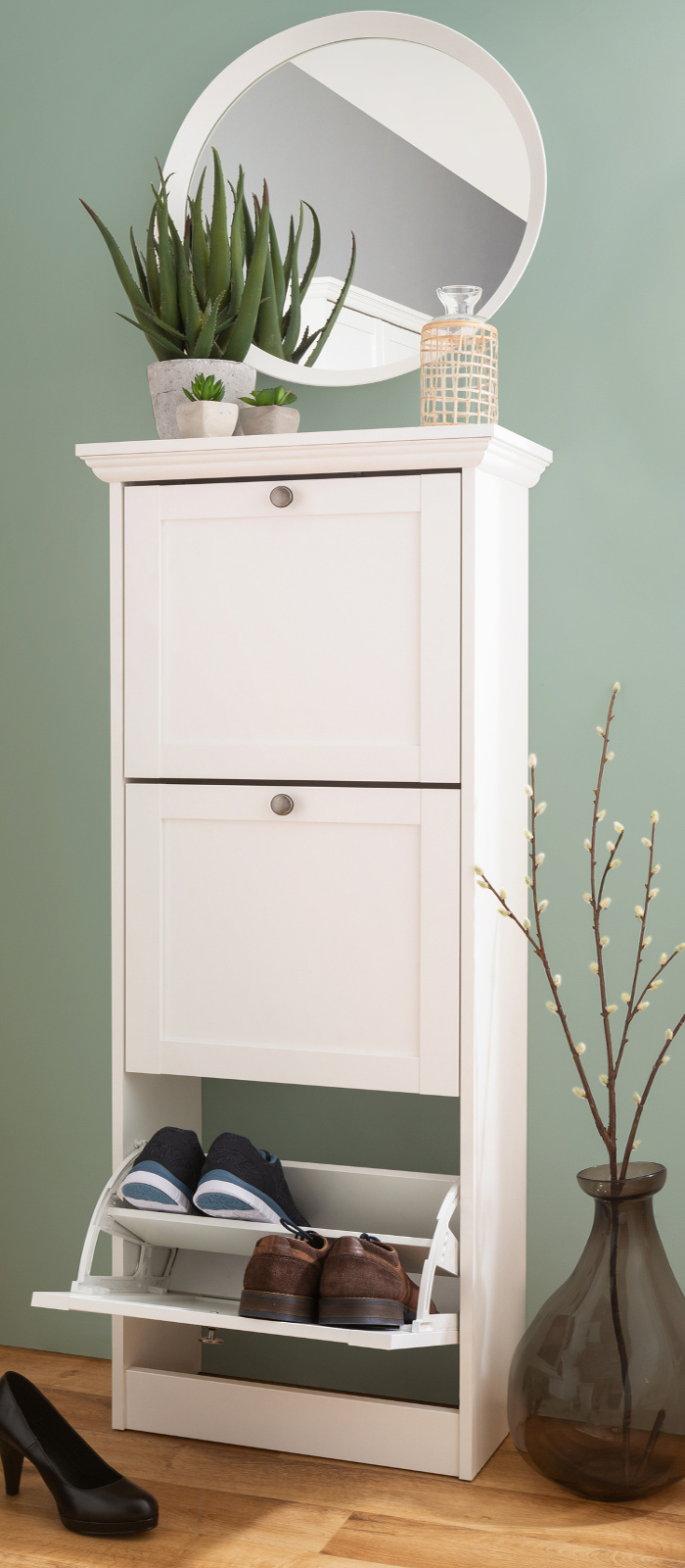 Schuhschrank "Landwood" weiß Landhausstil 50 x 130 cm