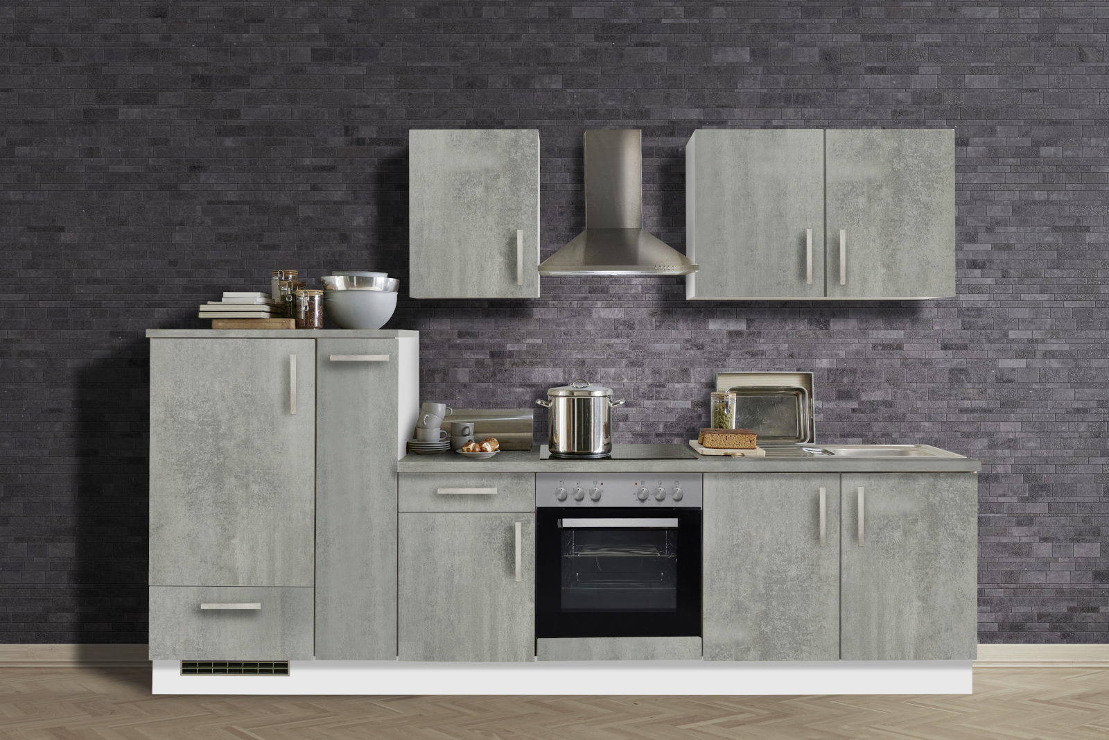 Küche White Premium Beton Optik inkl E Geräte 300 cm