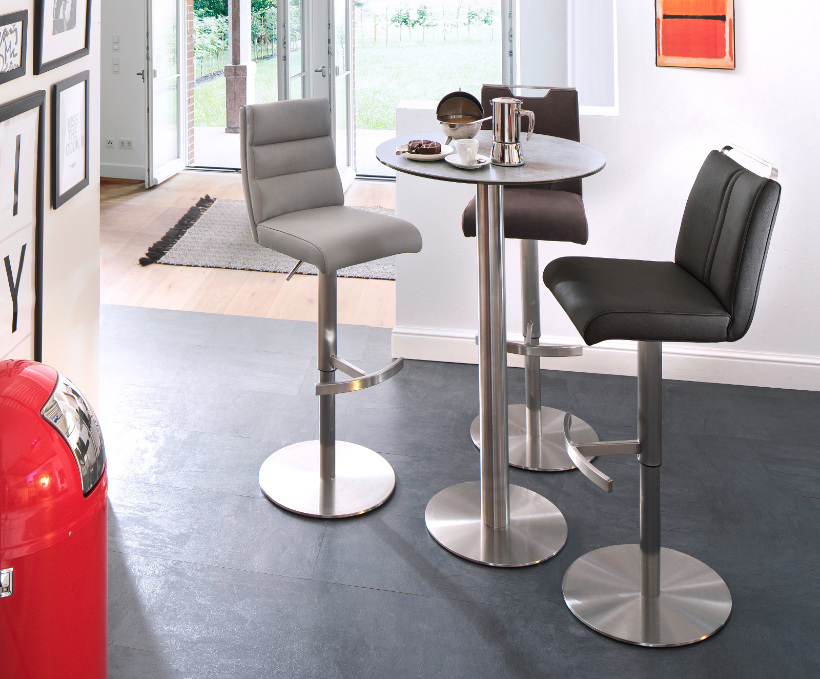 Barstuhl Giulia eisgrau echt Leder höhenverstellbar