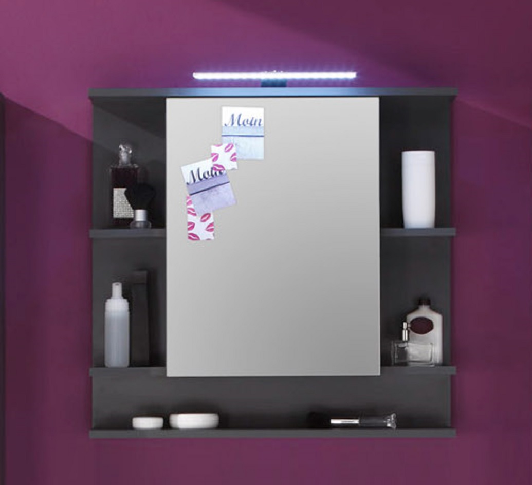 Bad Hochschrank weiss Hochglanz Graphit grau Badmöbel Badezimmer Schrank Tetis 
